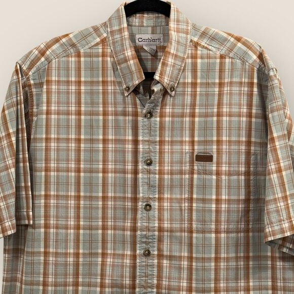 Carhartt Other - Carhartt Mens Plaid Button-Down Shirt Size L Tall 100% Cotton Short Sleeve